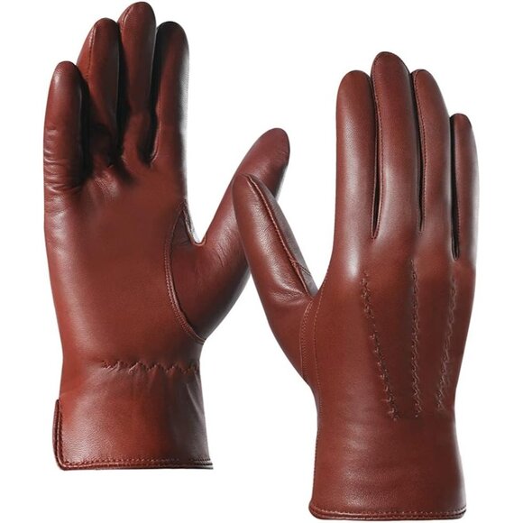 Men's Brandy Luxury Italian Cashmere Sheepskin Wool Lined Genuine Leather Gloves - Picture 1 of 7